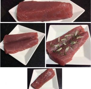 Atum Grelhado com Crosta de Gergelim Preparando peixe