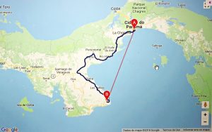 Pedasi - mapa distancia cidade do Panamá