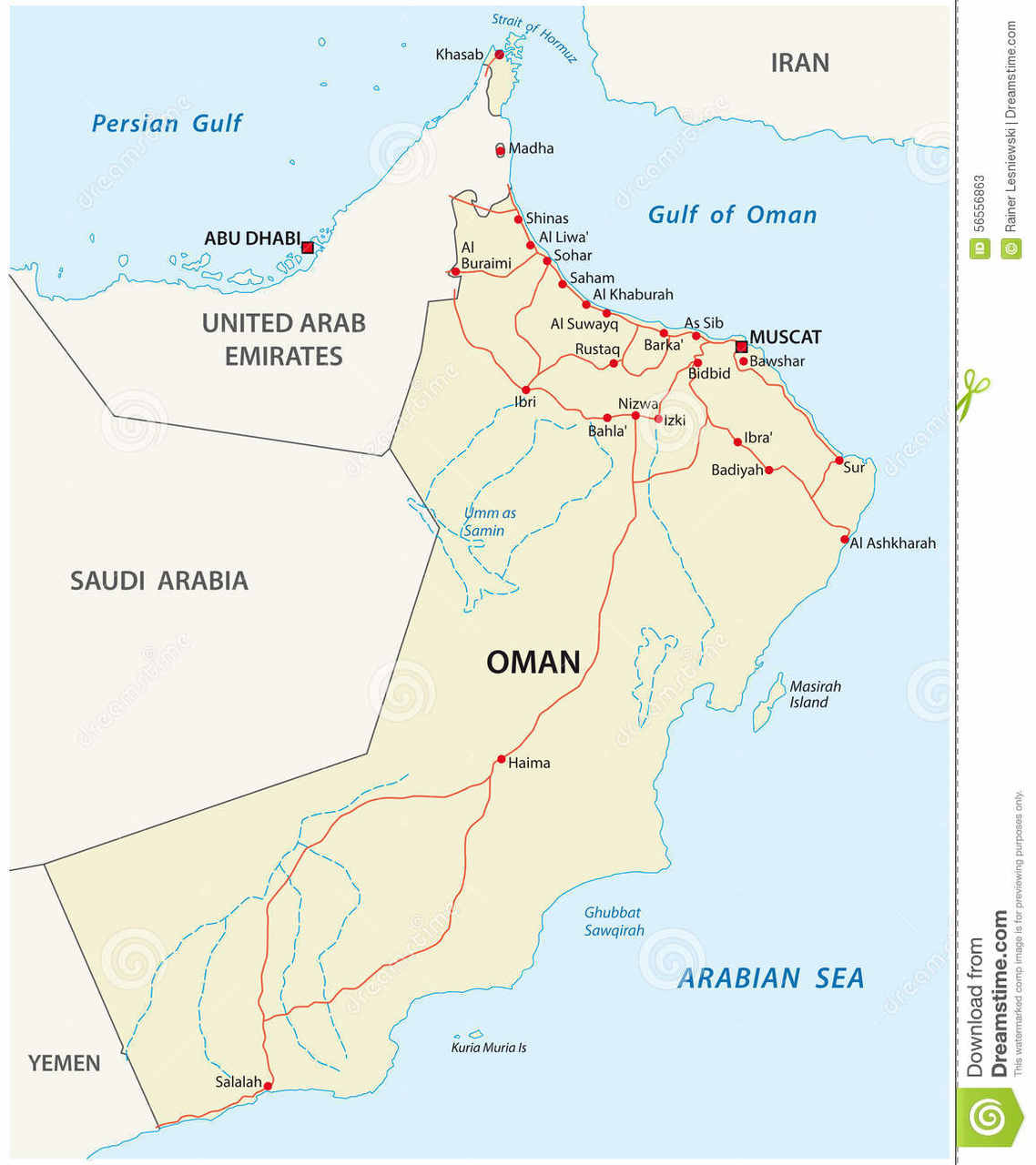 Mapa de Omã, Muscate e Khasab